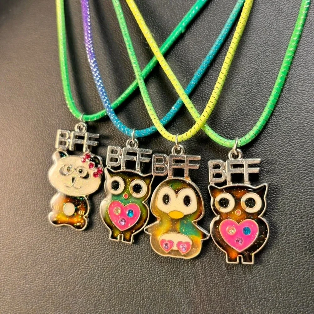 BFF Friendship Necklace Set Multicolor Animal Panda Owl Penguin Kidcore Y2K Boho